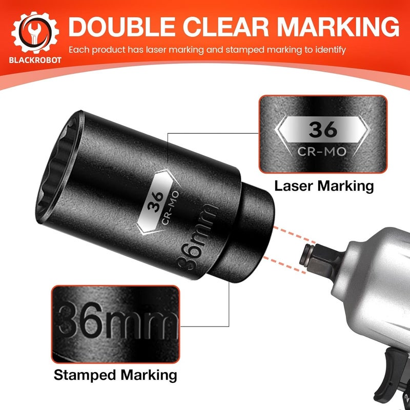 BLACKROBOT 36 mm 12-Point Deep Impact Socket, 1/2 Inch Drive, Metric, Black Manganese Phosphate Coating - Image 4